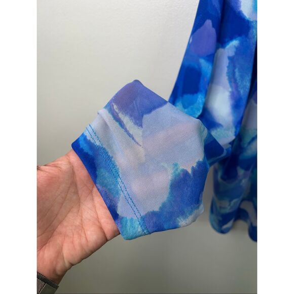 LOGO by Lori Goldstein Women’s Top 1X Blue Sheer Button Front Blouse Long Sleeve - Picture 5 of 12